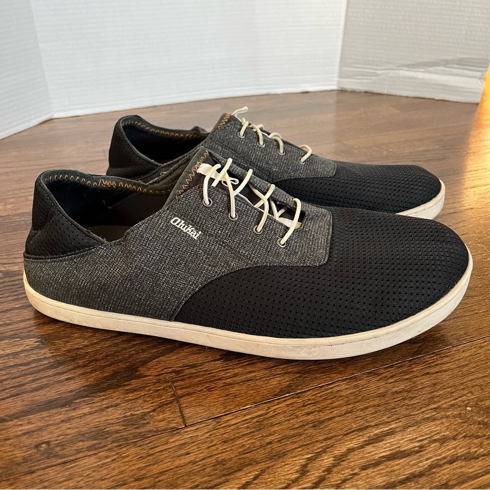 OluKai Men's No Tie Boat Shoes Nohea Moku Dark Shadow Blue Gray size 12 VGUC
